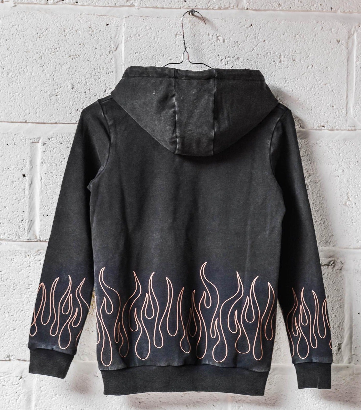 Flame hoodie - black acid wash - FIVE&KNUX