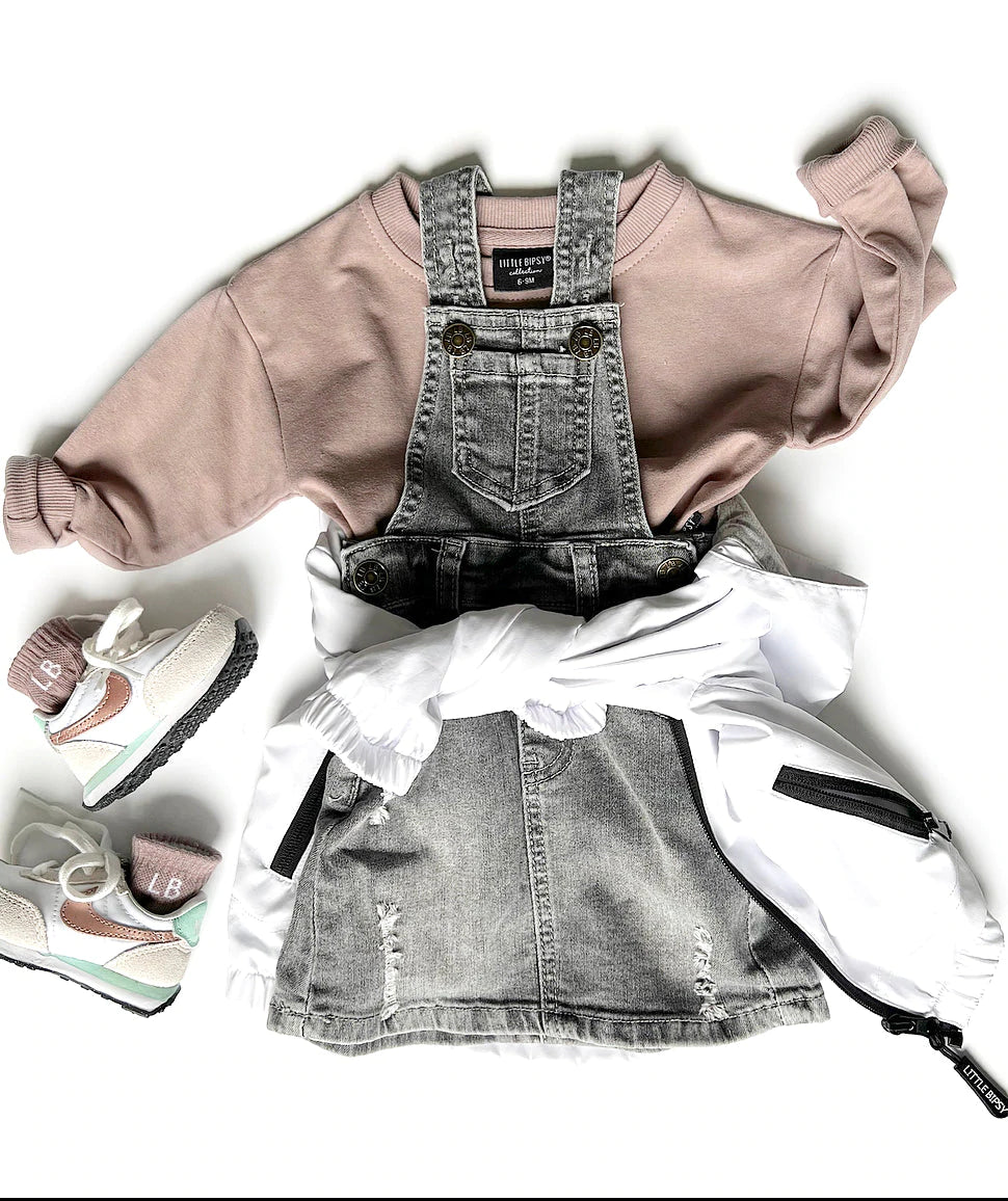 Denim Skirt Overalls - Grey Wash - FIVE&KNUX